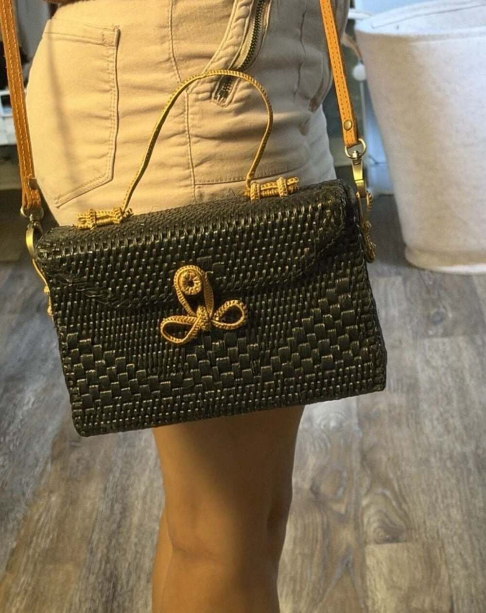 POPPY + SAGE Rattan Crossbody with Top Handle Black - Picture 3 of 8